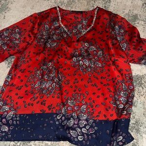 Jones New York Red Paisley Blouse
